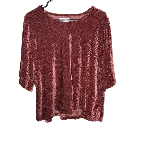 Madewell Texture & Thread Burgundy Crinkle Velvet Top 2X - Picture 3 of 8